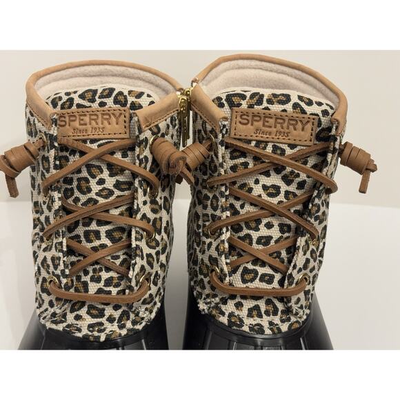 New 6.5 Sperry Women's Saltwater Animal Leopard Print Duck Boots STS8519 - Picture 13 of 13